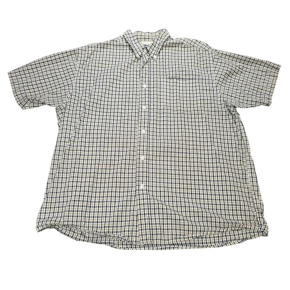 Wrangler Hero Button Down Shirt Men's‎ Size XL Navy Yellow Plaid Short Sleeve